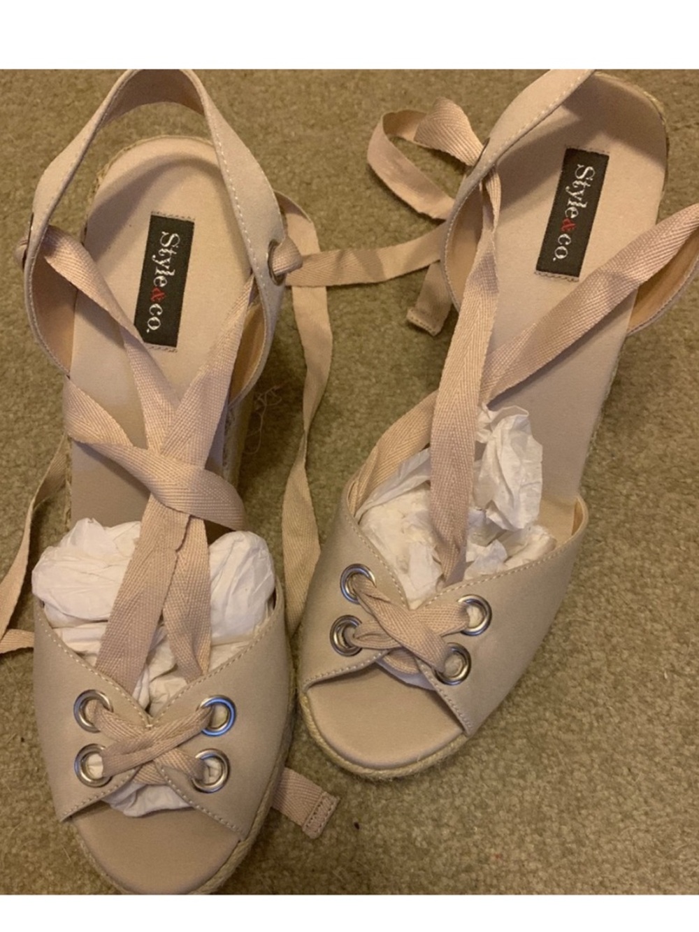 Style & Co. tan Lace-Up Espadrille Wedges